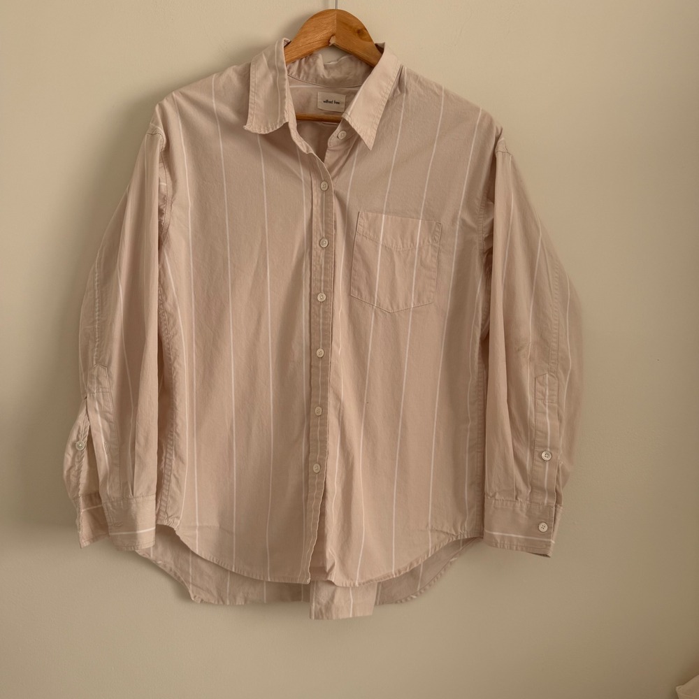 Wilfred Free Pinstripe Button Down Tan Womens 2XS Oversized Shirt